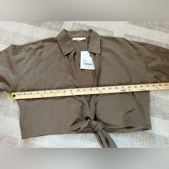 OAK + FORT Women’s Linen Blend Front Tie Shirt Taupe NWT (Size S) - Picture 7 of 8